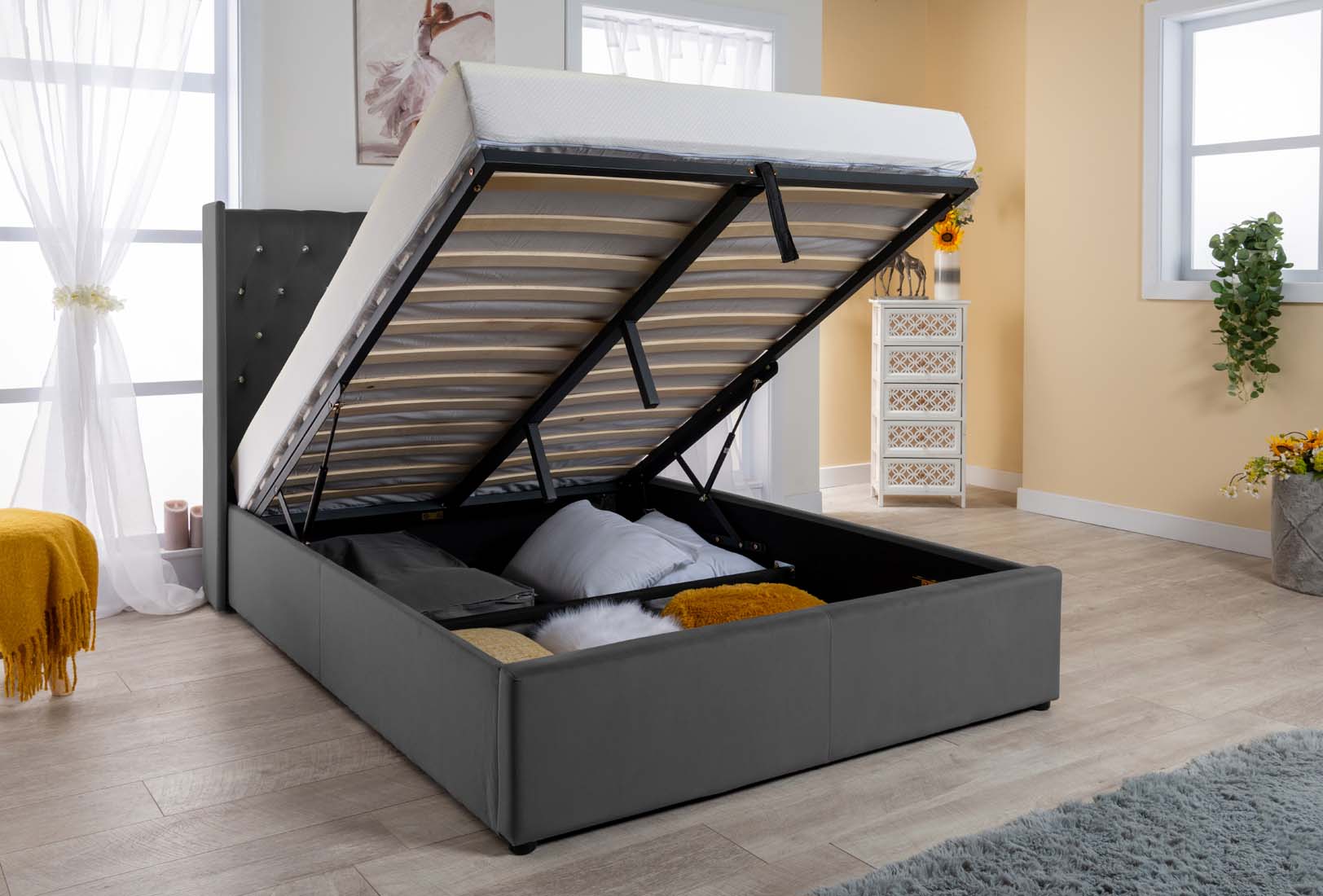 Chesterfield Velvet Ottoman Storage Bed