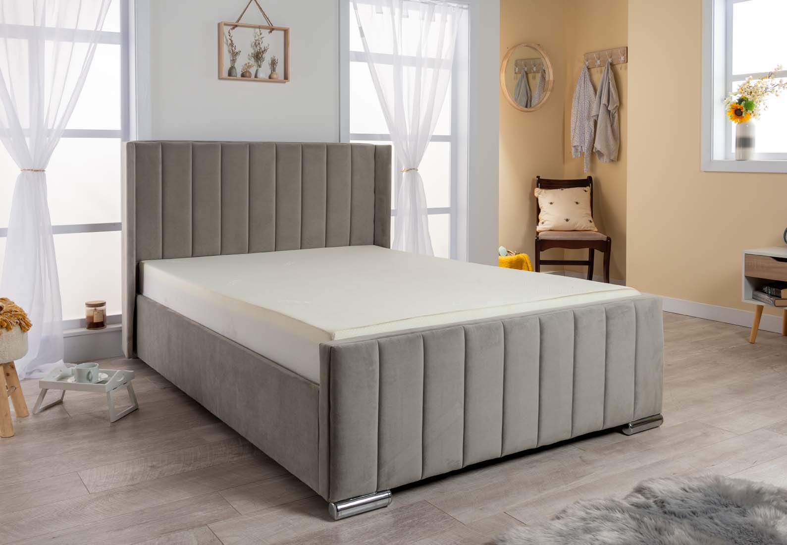 Nevis Velvet Ottoman Storage Gas Lift Bed
