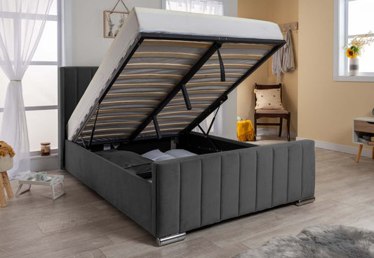 Nevis Velvet Ottoman Storage Gas Lift Bed