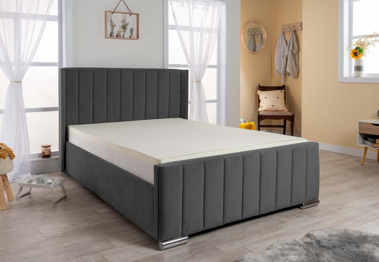 Nevis Velvet Ottoman Storage Gas Lift Bed